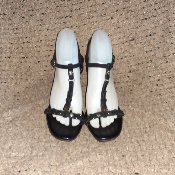 TOD'S-Black Suede T-Strap Strappy Studded Sandals-Sz 38.5/8-Excellent - Picture 3 of 8